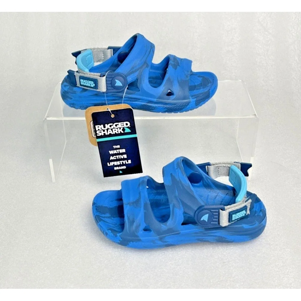 Rugged Shark Adventure Trail Blue Sandals Floatable Washable Boys Size 7 NEW